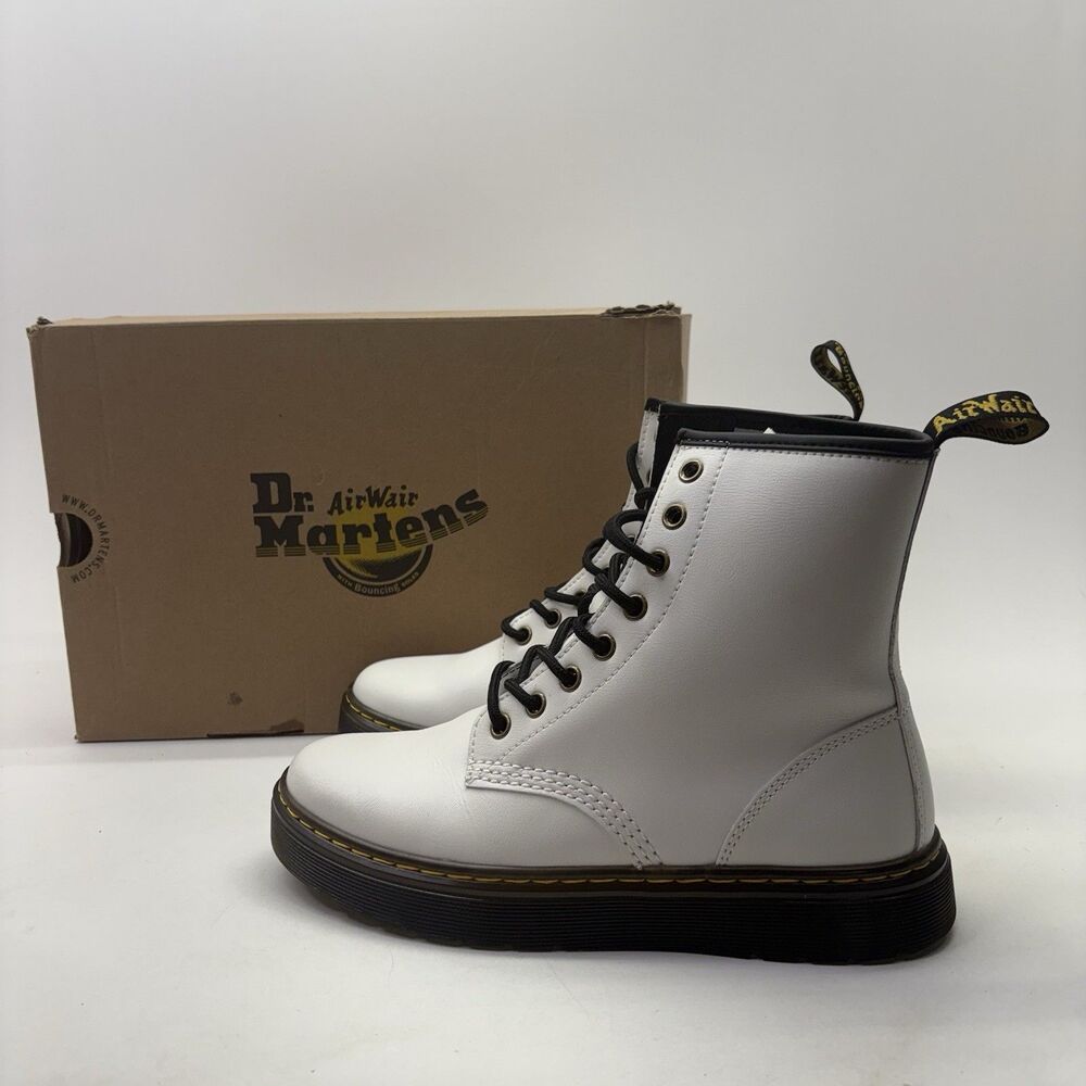 Dr. Martens Zavala White Leather Combat Boots Women’s 7 Men’s 6 Box 26132100